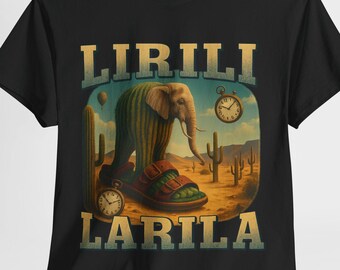 Lirili Larila T-Shirt Surreal Elephant Cactus Funny Art Weird Desert Clock Graphic Red Shirt Trippy Design Unisex