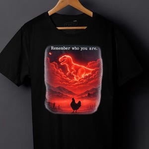 "Kom ihåg vem du är"-t-shirt, rolig t-shirt med meme om evolution, t-shirt med vintage kyckling-dinosaurie