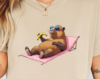 Funny Hawaiian Capybara T-Shirt Meme, Banana, Tarot & Ghost Capybara Shirts Best Seller Cute Capybara Tee Gift unisex