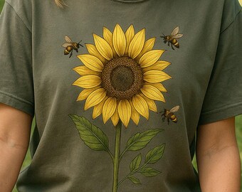 Sunflower T-Shirt | Bee Shirt | Flower Graphic Tee | Botanical Shirt | Nature Lover Gift | Garden Lover Shirt | Summer T-Shirt
