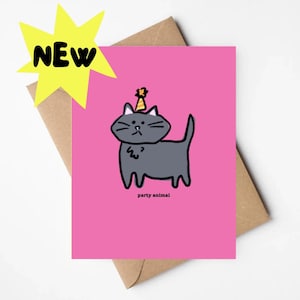 Katzenparty-Tierfeier-Karte | Kätzchen alles Gute zum Geburtstag | Adoption von Haustieren
