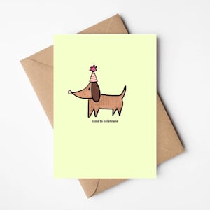 de célébration de griffonnage pour chien | Chien d'accueil + adoption | Carte d'anniversaire teckel