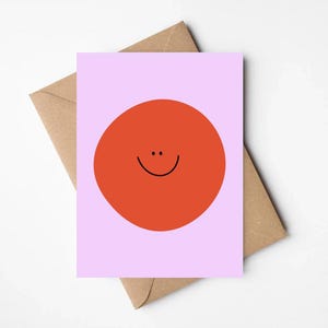 Carte postale heureuse de visage souriant de griffonnage | Célébration + carte d'anniversaire | Je pense à vous