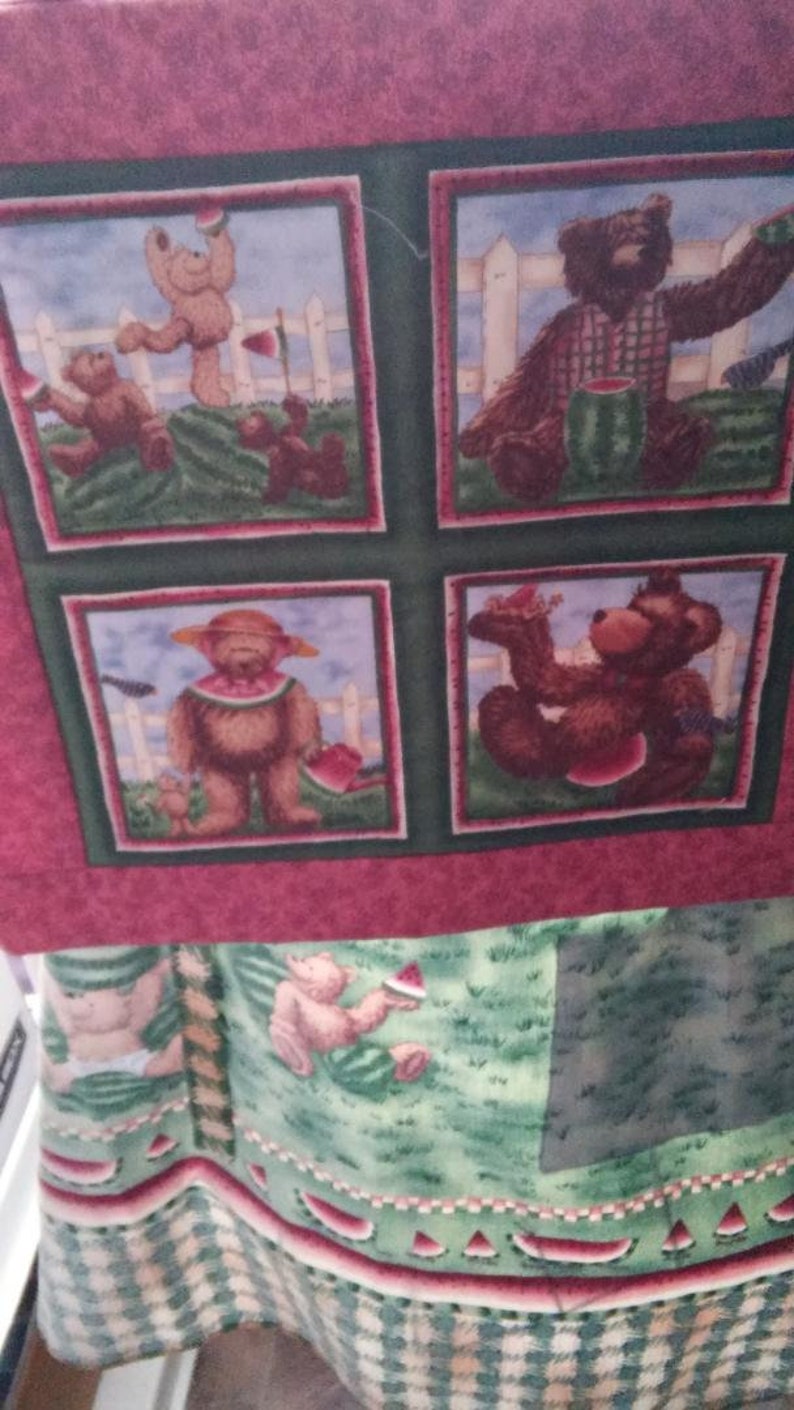 Apron Set with matching wallhanging Picnic Bears watermelon cook bake kitchen decor