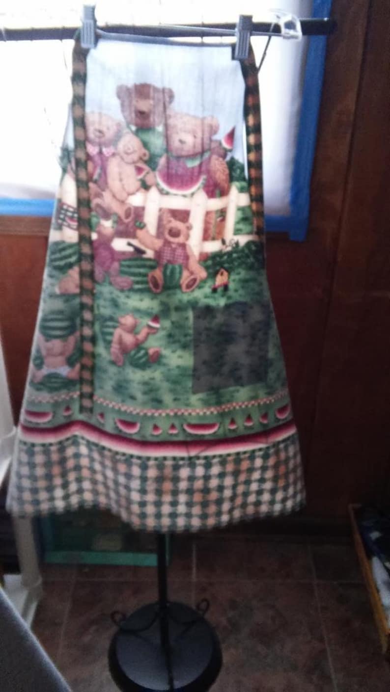 Apron Set with matching wallhanging Picnic Bears watermelon cook bake kitchen decor
