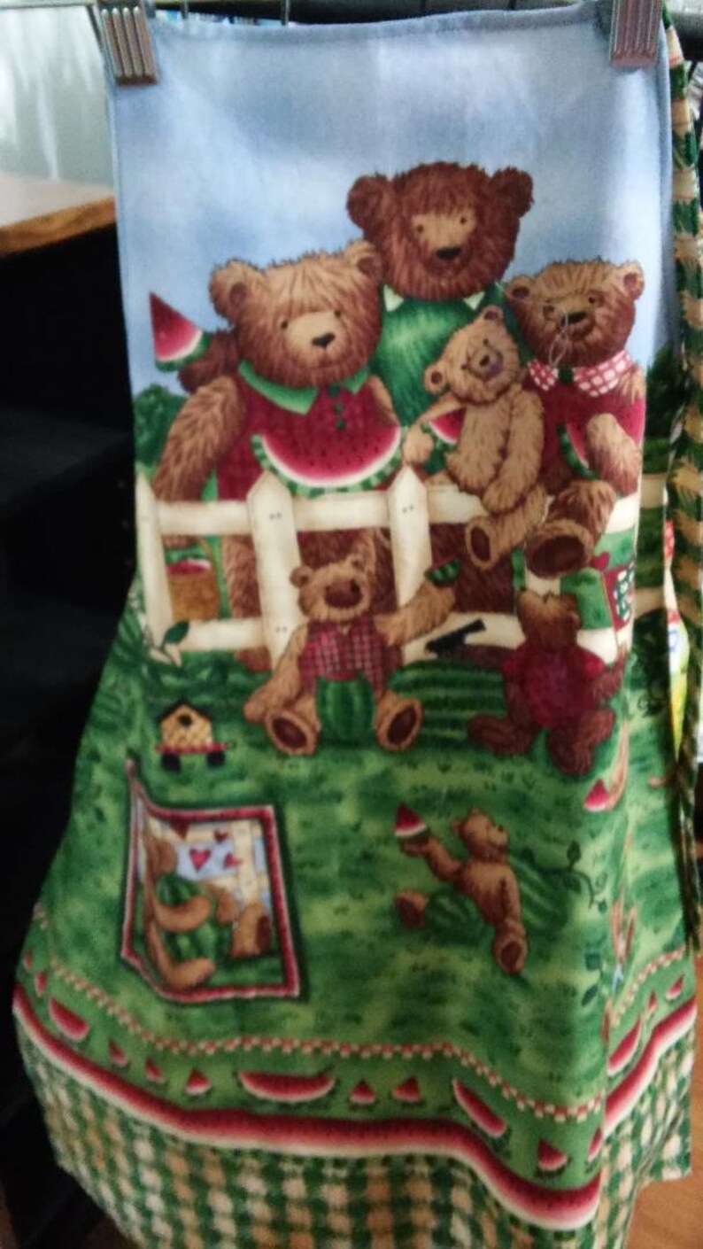 Apron Set with matching wallhanging Picnic Bears watermelon cook bake kitchen decor
