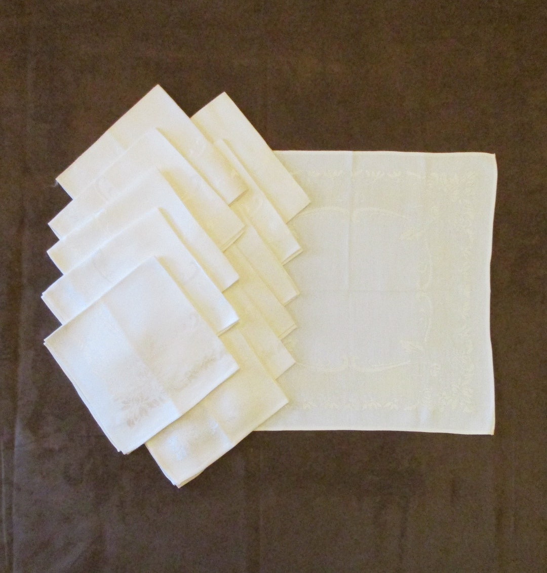 12 Vintage White Floral Damask Matching Napkins Dinner Dining Linens