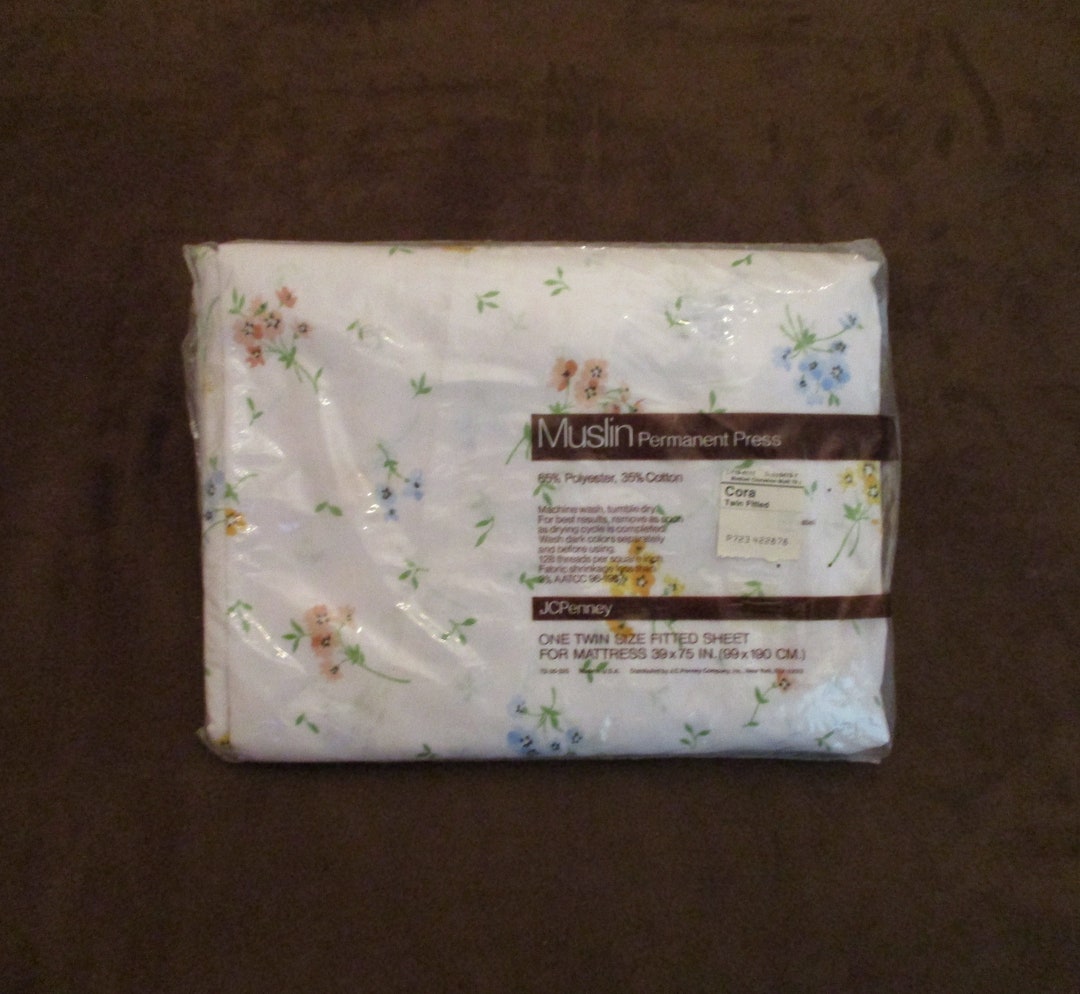 Vintage Jcpenney Twin Fitted Bed Sheet Cora Floral Poly Cotton Etsy