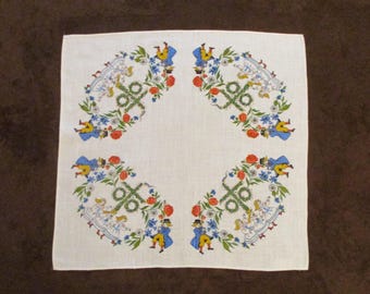 Vintage Froso Handtryck Printed Linen Table Mat Folk Art Musicians and Dancers
