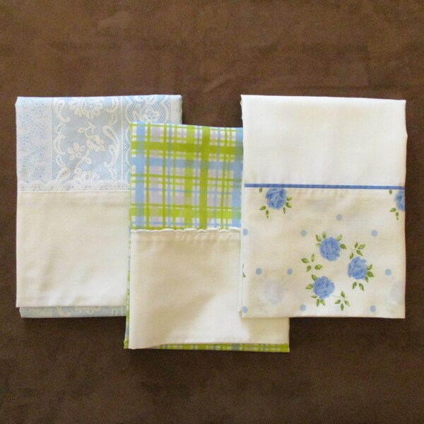 Three Vintage Poly Cotton Pillowcases Floral and Plaid Springmaid Cannon Bedding Bed Linens Bedroom Decor