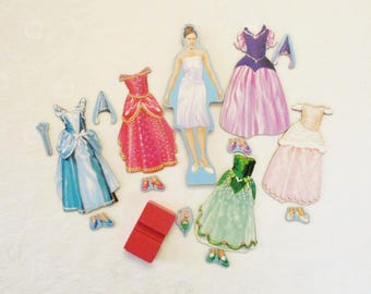 Vintage Melissa & Doug Wood Magnetic Dress Up Princess Doll and Accessories 17 Pieces