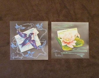 2 Vintage 1940’s Greeting Cards Little Ones by Card Mart Vellum UNUSED Greetings Get Well Getting Better