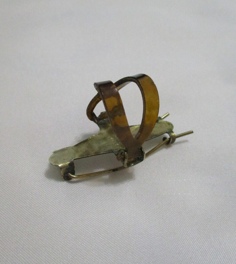 Vintage Antique Brass and Tortoise Shell Barrette With Bow Ribbon Flower Clip Hair Accessories