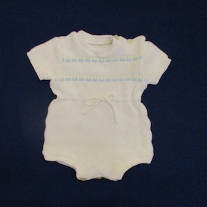 Vintage White Knit Short Sleeve One Piece Romper Infant Baby Doll Onesie Clothing