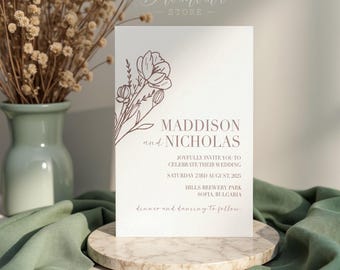Maquette d'invitation de mariage verte : Carte bohème (Téléchargement PNG, PSD)