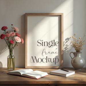 Boho Wooden Frame Mockup: Digital Art Display (PNG, PSD Download)