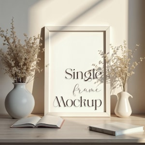 Boho White Frame Mockup: Digital Art Display (PNG, PSD Download)