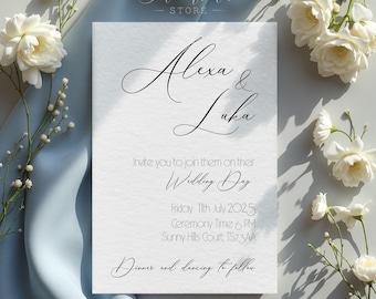 Modelo de convite de casamento azul claro: cartão floral 5x7 (PNG, download PSD)