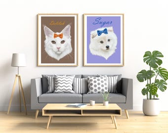 Cute Pet Portrait, Framed Art Print, Custom Dog or Cat Portrait, Canvas