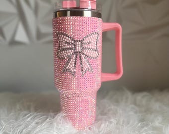 Vaso con diamantes de imitación brillantes, pajita y tapa, taza térmica de acero inoxidable de 40 oz, envío gratis.