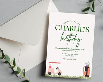 Invitación de cumpleaños de golf / Plantilla digital editable DESCARGA INSTANTÁNEA