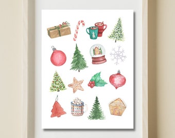 Christmas Watercolor Art Print: Holiday Decor (Digital Download)