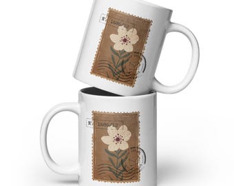 Vintage Floral Stamp Coffee Mug