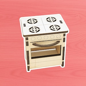 Miniature Stove Cooker | 1:12 Scale Dollhouse Kitchen Appliance | Laser-Cut Baltic Birch Wood | Dollhouse Oven Range