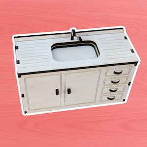 Miniature Kitchen Sink | 1:12 Scale Dollhouse Furniture | Laser-Cut Baltic Birch Wood Sink Unit