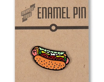 Chicago Style Hot Dog Enamel Pin - Cast in Black Metal - Chicago Foodie, Gift for Chicagoan, No Ketchup - Designed in our Chicago Studio