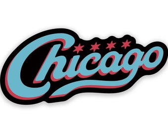 Chicago Vintage Script Sticker - Black Background - Chicago Sticker, Chicago Sticker, Chicago decal, Chicago Gift, - Designed in Chicago
