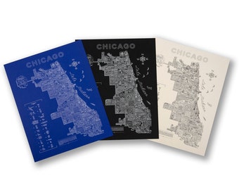 Neon Neighborhood Map of Chicago Screen Print - 16"W x 20"H - Chicago Artwork, Chicago Wall Decor - Hand Screen Printed in Chicago