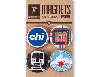 Chicago Transit Magnet Pack - CTA Gift, Chicago Skyline Magnet, El Train Magnet, Chicago Loop Magnet, - Designed & Produced in Chicago