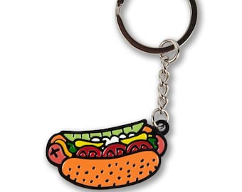 Chicago Style Hot Dog Enamel Keychain with Silver Keyring - No Ketchup - Chicago Culinary Gifts - Designed in Chicago's Wicker Park