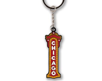 Chicago Theatre Sign Enamel Keychain - Cast in Black Metal with Soft Enamel - Iconic Theater District Marquee - Chicago Show Business