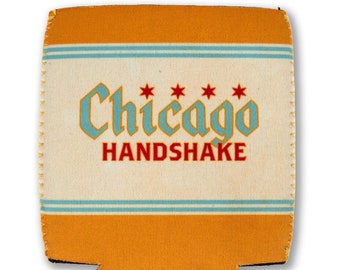 Chicago Handshake Can Sleeve - Old Style Can Cooler, Chicago Beverage Sleeve, Chicago Can Cooler, - Designed in our Chicago Studio