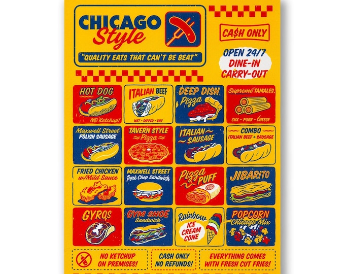 Chicago Style Eats Postcard - Chicago Style Hot Dog, Vintage Chicago, Chicago Postcard, Homesick Chicago - Designed & Produced in Chicago