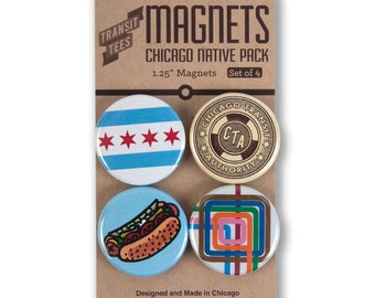 Chicago Native Magnet Pack - CTA Token, Chicago Flag Magnet, Chicago Hot Dog, Chicago Loop Magnet -Designed & Produced in our Chicago Studio