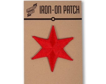 Chicago Red Star Patch, Large Single - Iron on Patch, Chicago Gift, Chicago Patch, 6 Point Star, Star Patch - Designed in our Chicago Studio