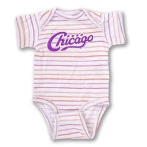 Chicago Vintage Script Infant Bodysuit - Lilac Stripe - Chi Baby, Chicago Baby Shower, Chicago Baby Gift, - Designed in our Chicago Studio