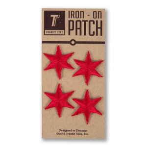Chicago Red Stars Patch, 4 Pack- Chicago Gift, Chicago Patch, Iron on Patch, 6 Point Star, Star Patch - Designed in our Chicago Studio