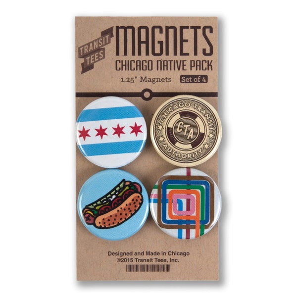 Chicago Native Magnet Pack - CTA Token, Chicago Flag Magnet, Chicago Hot Dog, Chicago Loop Magnet -Designed & Produced in our Chicago Studio