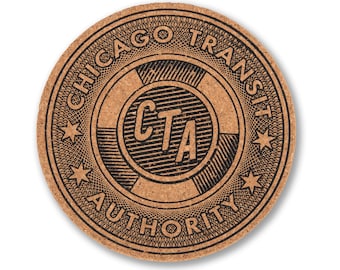 CTA Token Coaster 4" Inch Diameter Cork Coaster - Perfect gift for Chicagoans - Designed and Printed in our Wicker Park, Chicago Studio