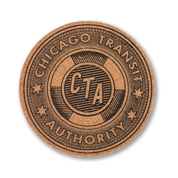 CTA Token Coaster 4" Inch Diameter Cork Coaster - Perfect gift for Chicagoans - Designed and Printed in our Wicker Park, Chicago Studio