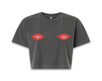 Pierced Lips Crop Tee - Women's - Chicago Nip Tee, Nip Shirt, Chicago Magic Kiss - Designed & Screen Printed in Chicago