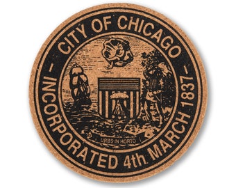 Chicago City Seal Coaster - Cork - 4" Diameter x 3mm Height - Great Housewarming Gifts for Chicago Residents