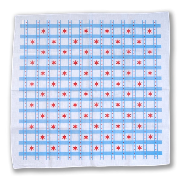 Plaid Chicago Flag Bandana - Perfect for Summer Festival Season, Pet Bandana - Chicago Gift - Designed and Hand Screen Printed in Chicago