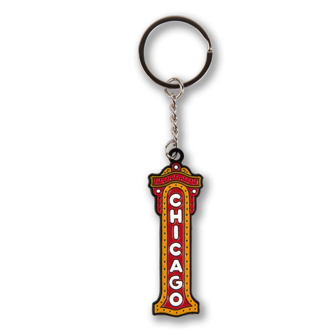 Chicago Theater Sign Enamel Keychain Cast in Black Metal With Soft