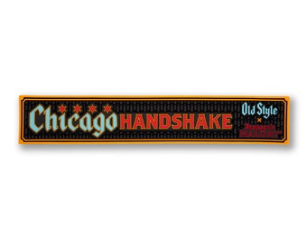 Chicago Handshake Bar Mat - Old Style Bar Mat, Malört Bar Mat, Chicago Bar Mat,  Chicago Bartender Gift, - Designed in our Chicago Studio