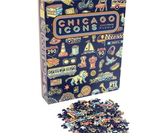 Chicago Icons 1000 Piece Puzzle - Chicago Puzzle, Chicago Gift, Chicago Jigsaw Puzzle, Homesick Chicago, Jigsaw Puzzle, -Designed in Chicago